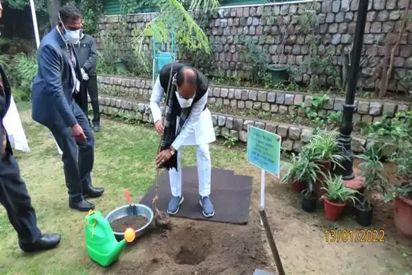 CM चौहान ने दिल्ली म.प्र. भवन परिसर में रोपा गुलमोहर का पौधा